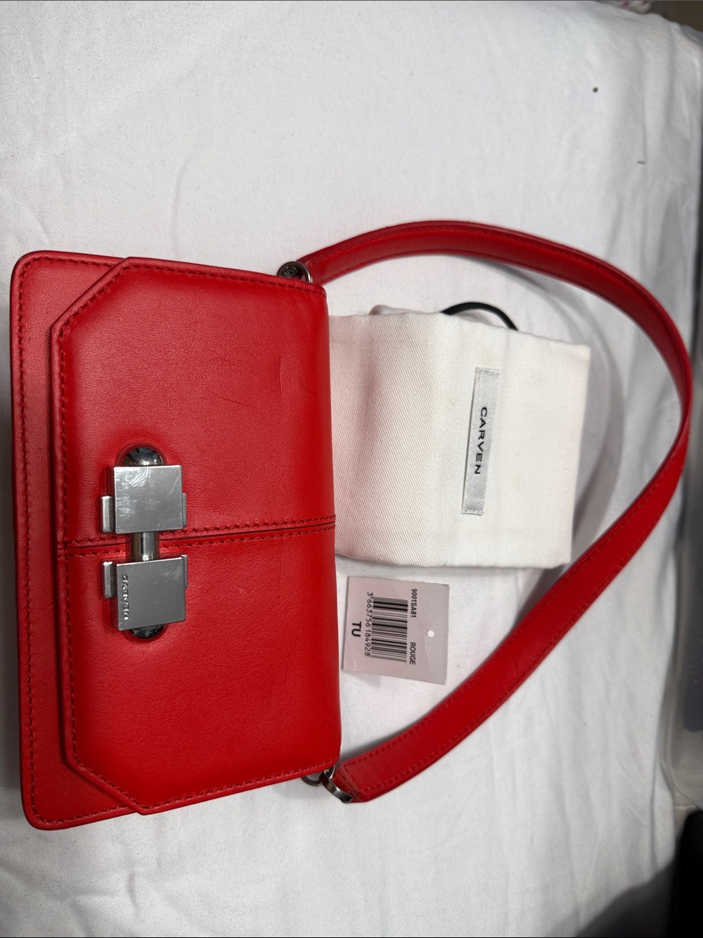 Carven Red Leather Mini Shoulder Bag with Silver Hardware